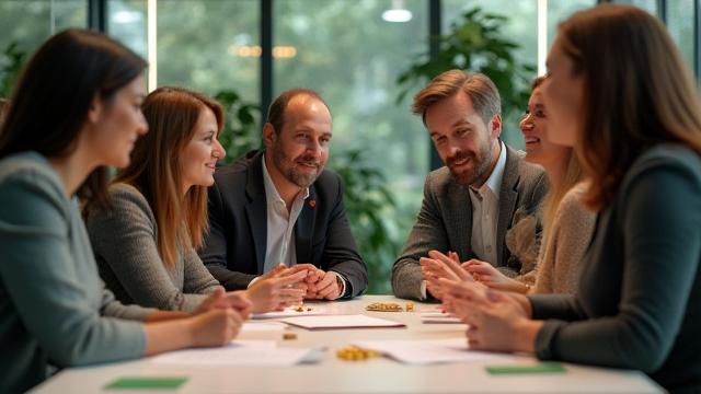 Diverse group of professionals collaborating, representing a comprehensive reward system.